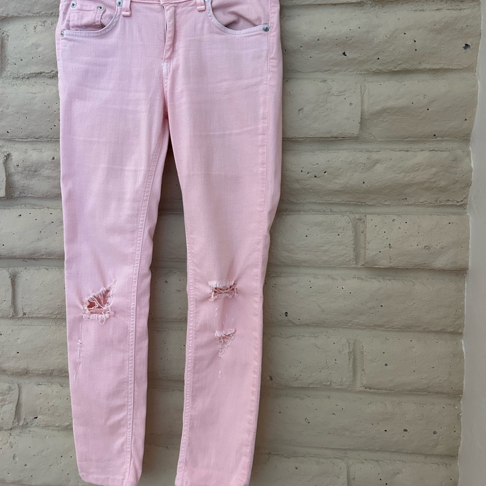 Rag & Bone Pink Skinny Jeans with Distressed Details